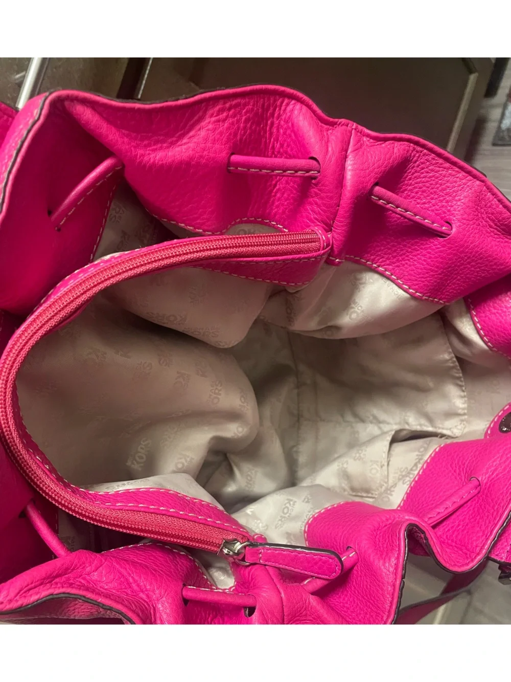Michael Kors Brookville Large hot Pink Pebbled Leather Satchel convertible Bag